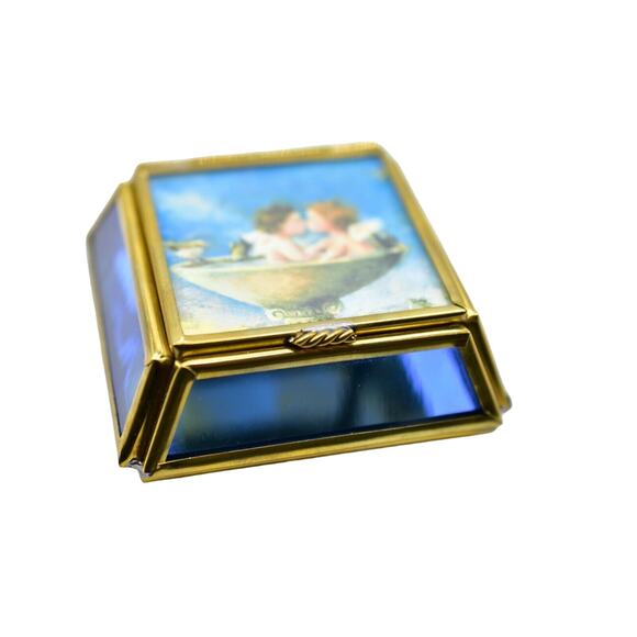 Viva! Glass & Brass Trinket Box Handcrafted In Mexico Kissing Cherub Angels Bin1 - Picture 2 of 12